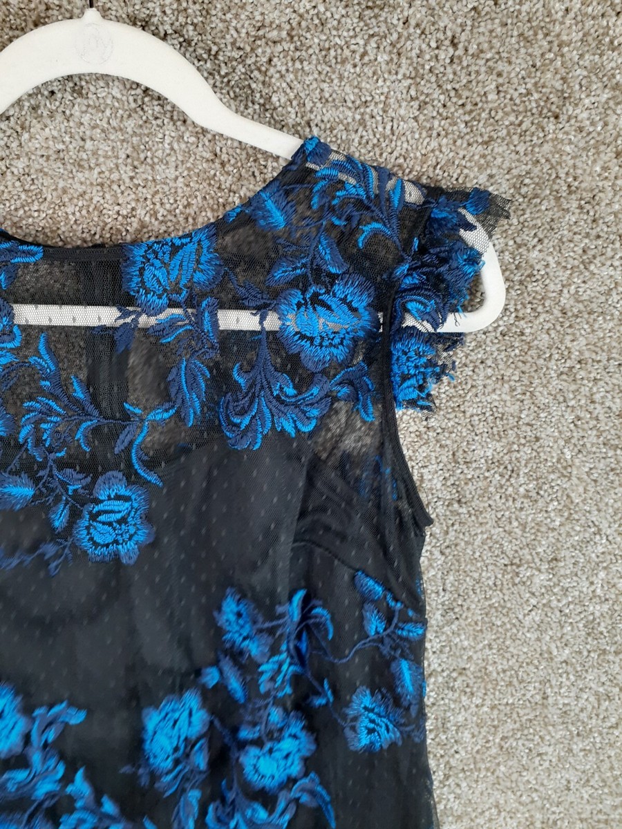 Julia Jordan Lace Floral Dress Womens 6 Sheath Bright Blue Black Cap Sleeve  Chic | eBay