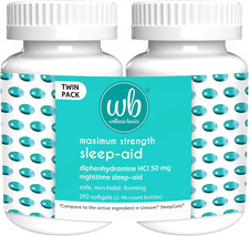Wellness Basics Sleep Aid Maximum Strength Diphenhydramine HCl 50 mg Non-Hab