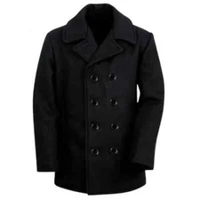 Inspired US Navy Men's Black Pea Coat Wool Blend Double Breasted Button Jacket