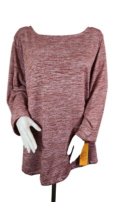 Ruby Rd  Women's Plus Size 3X Top Blouse  Crewneck 3/4 sleeve Brown Striped (25)