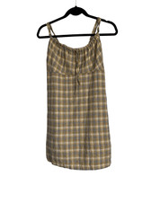Urban Outfitters Dress Womens Small Petite Yellow Gray Plaid Linen Mini Dress