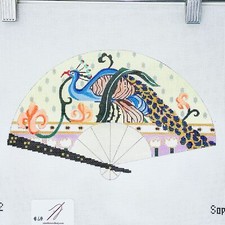 Peacock and Floral Fan hand painted needlepoint canvas Sophia asian 18ct 7 x 9