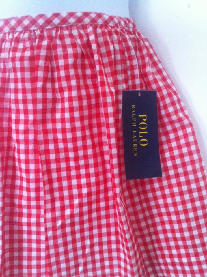 Falda Ralph Lauren Niñas Roja/Blanca Bolsillos Guinga Algodón Forrada Talla 5 Nueva con Etiquetas Foto 3 de 4
