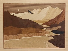 HUDSON RIVER INLAY PICTURE - MOUNTAIN RIVER - WOOD MARQUETRY - 13 X 16