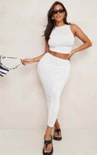 PRETTYLITTLETHING CREAM JERSEY LOW WAIST TUBE MAXI SKIRT UK 14