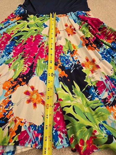 Vintage Y2k SOLEMIO Skirt Medium Colorful Flowers Circle Pleated Tall Elastic - Picture 10 of 11