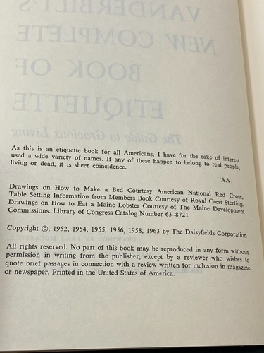 Amy Vanderbilt's New Complete Book of Etiquette - 1963- HC/DJ - Picture 9 of 24