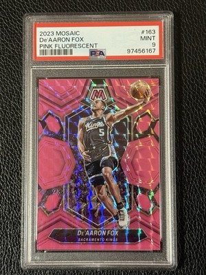 2023-24 Panini Mosaic De'Aaron Fox Pink Fluorescent Mosaic 07/10 PSA 9 Spurs