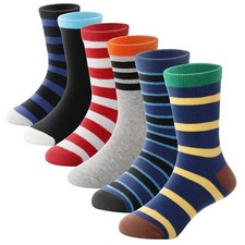 Kids Boys Girls Crew Dress Cotton Breathable Socks 9-14 Years Dark Stripes