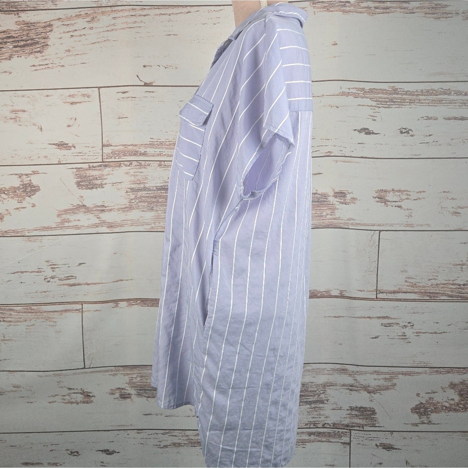 FRNCH Short Sleeve Shirt Dress Blue Stripe Size M/L