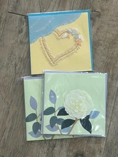 Lot of 3 Papyrus Greeting Cards Glittered Heart Embellished Floral Sealed Blank