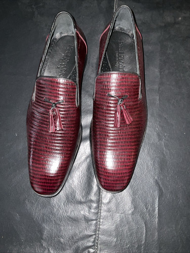 New Men’s Vero Cuoio Burgundy Faux Lizard Tassel Loafers, 9.5 M