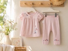 SUMMER BARGAINS 🩷 Pink 2pc Outfit Tunic Top & Leggings Baby Girls 0-3 Months