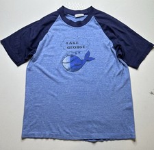 Vintage Lake George Baseball T-shirt Size M USA Made Fish Coverups By Sunshine