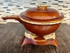 Vintage  Hull Brown drip Glaze Pottery Handled dish/bowl W/Lid & warmer Signed