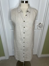 Women’s Shirt Dress XL Beige Linen Casual Collard Button Up Minimalist H Halston