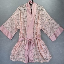 Victoria  s Secret Gold Label Vintage Pink Satin Lace Robe/ Kimono- One Size Belt