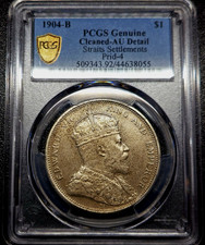 1 Dollar 1904 B Mumbai King Edward VII Large Type Straits Settlements AU PCGS !!