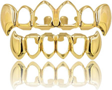 Vampire Teeth Grillz - Grills for Your Teeth, 14K Gold Plated Vampire Fangs Open
