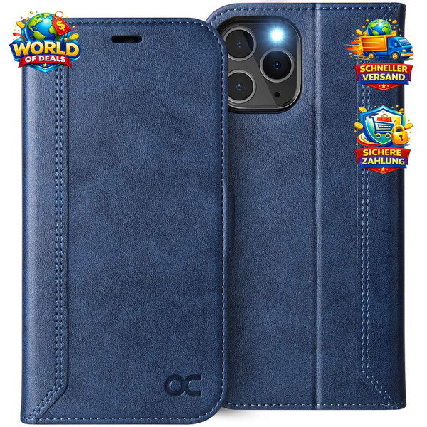 HandyhüLle Flip Cover FüR Iphone 12 Pro Max Pu Leder Rfid Blau 6,7 Zoll-image