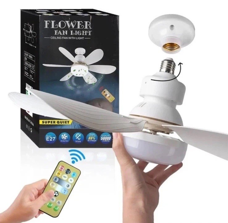 Ventilateur Plafond LED E27 télécommande 6 pales 40W lumière variable bureau
