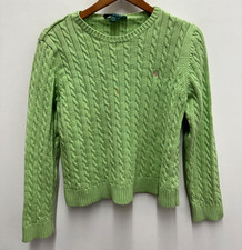 Polo Ralph Lauren Green Cable-Knit Crewneck Pullover Sweater Womens L Cotton