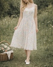 Ines De La Fressange Uniqlo Womens Midi Floral Watercolor Dress Sz M Cottagecore