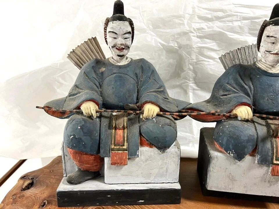 Muñeca SAMURAI Siglo XIX Antigua Estatua Japonesa Madera Par Estatuilla 10.2 pulgadas Foto 2 de 4