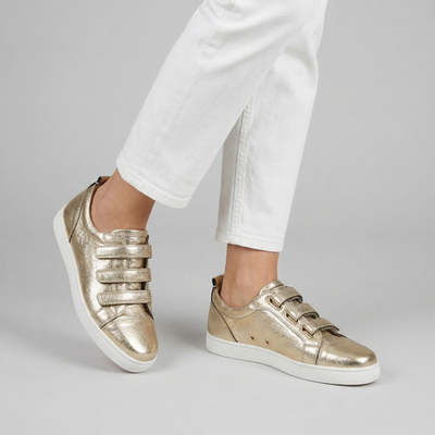 Christian Louboutin Kiddo Donna Three Strap Leather Gold Sneakers