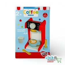 Playright Wooden Coffee Maker Set 7 Pieces Red Kids 2 Barista Toy - NEW