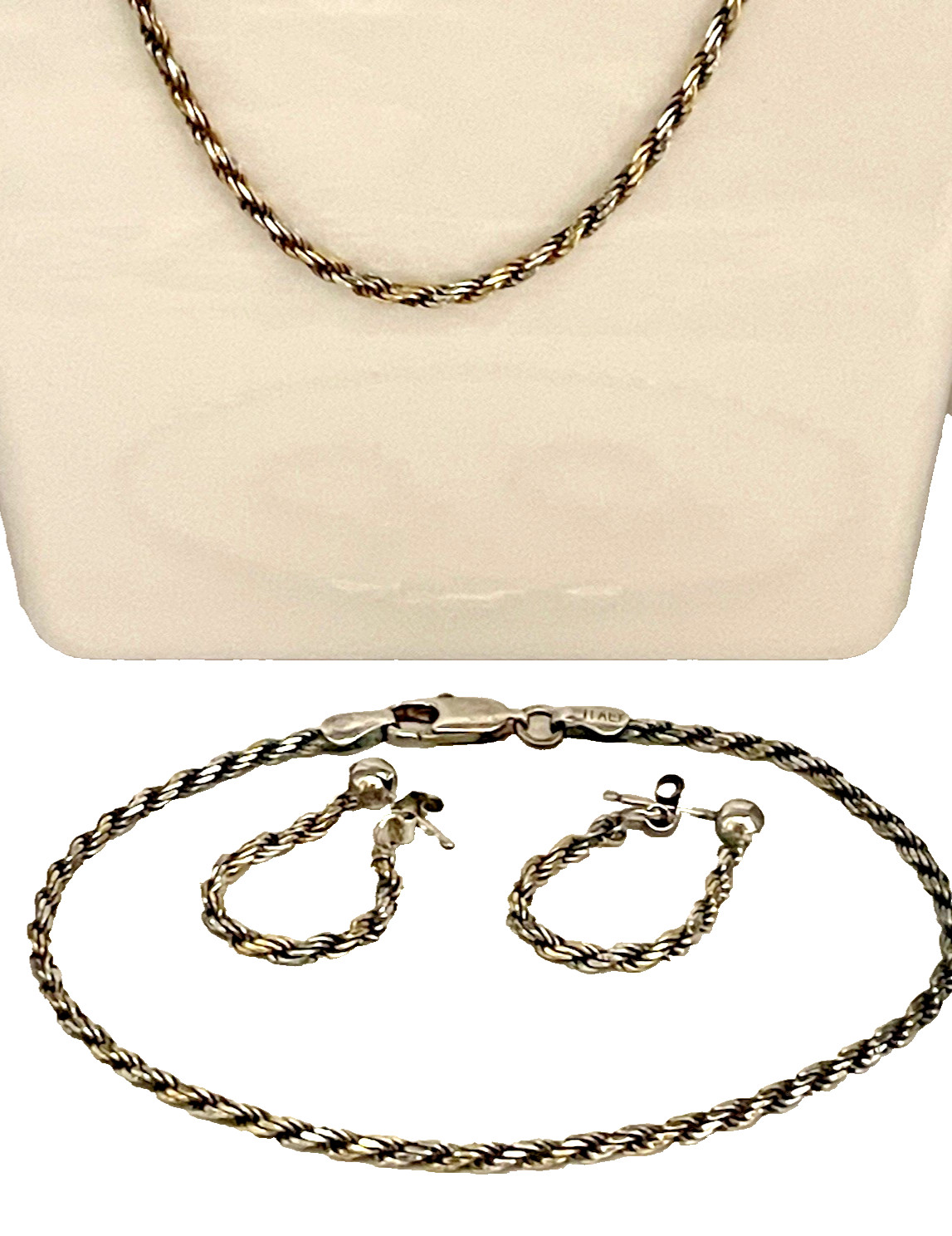 Sterling Silver Two Tone Solid Diamond Cut Rope C… - image 2