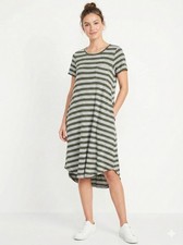 LuLaRoe Dress Tee Green Gray Striped Midi Casual Festival Beach Summer L