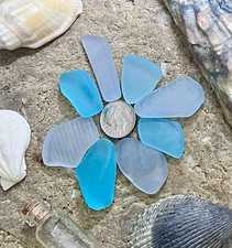 Surf Tumbled Beach Glass Pieces Lot Blue Light Lavender L10