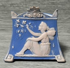Antique Schafer & Vater Jasperware-Style Blue With White Reliefs Fairies/Nymphs.