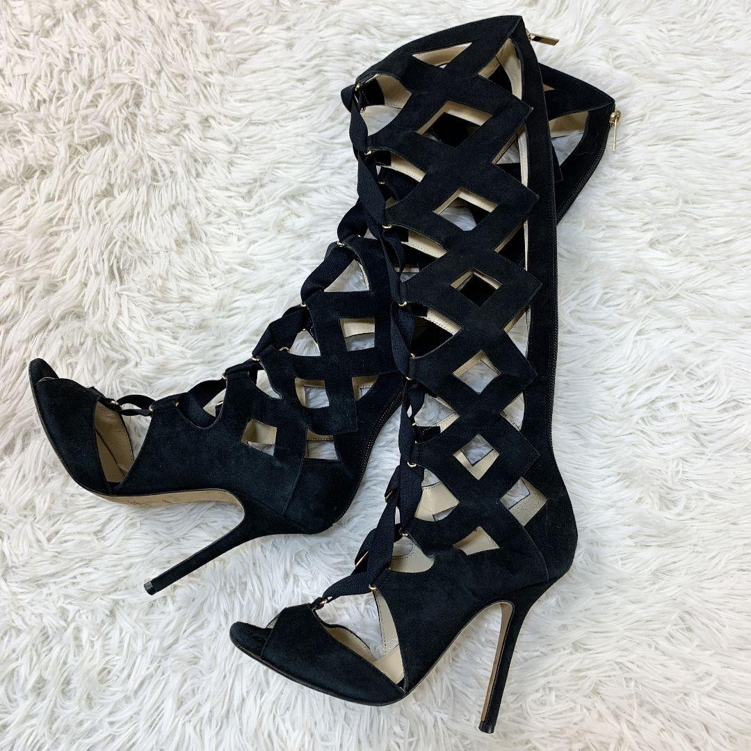 APL Jimmy Choo Mules sandali tacco gladiatore scamosciato nero EU36 US6 69300c