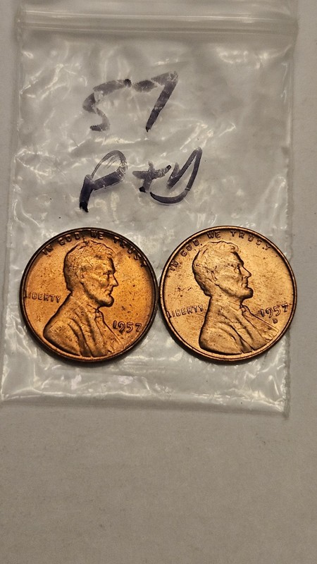 wheat penny 1957,1957D SET GEM RED BU 1957-D LINCOLN CENT LOT #B UNC RED LUSTER