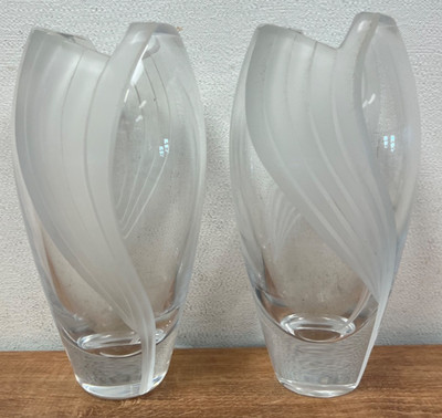 Set of 2 Vintage Mikasa CURTAIN CALL Crystal Vase 7.25'' Tall