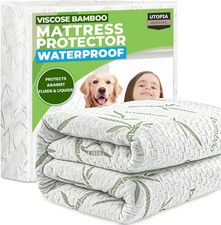Waterproof Mattress Protector Twin Size, Cooling Bamboo Viscose, Deep Pocket