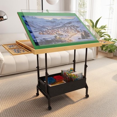4-in-1 Adjustable & Tilting & Rolling & Storage Puzzle Table with 2 Large Dra...