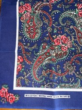 Vtg Paisley Floral Print Blue Indigo Bandana Roses USA RN 14193 W/Selvedge Edge