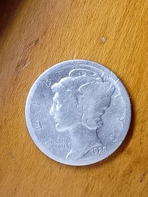 1928 P Mercury Dime #1, some letters worn away, great luster