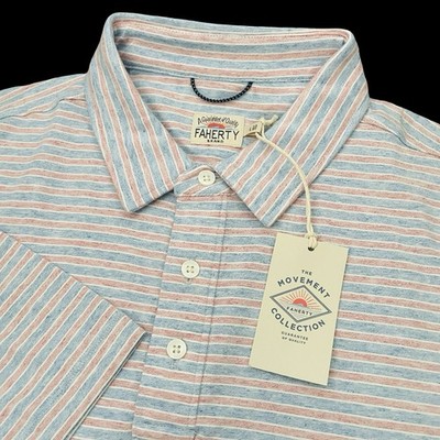Faherty Brand Short Sleeve Movement Polo Horizon Line Stripe Size Large $118