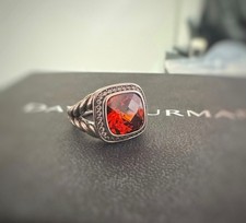 David.Yurman Sterling Silver 14mm Red Garnet Pave Diamond Ring Sz 9