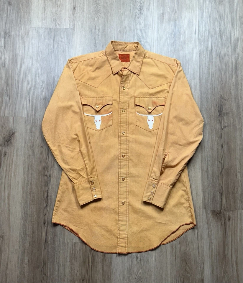50s Vintage University Texas H Bar C Snap Shirt Men’s Large Orange Fan Made Rare - Image 2 of 4