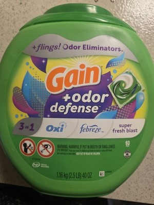 2 Gain Flings Super Fresh 3-in-1 with Febreze & Oxi Odor Defense 60 Pods Laundry