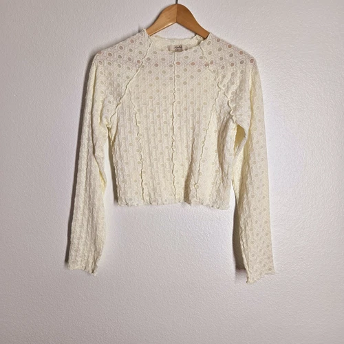 OFF WHITE Camicetta Atelier Kirious in pizzo elasticizzato taglia XL colore avorio bianco sporco crop top