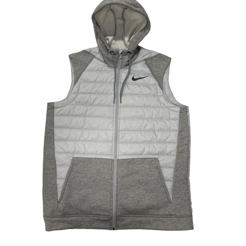 Nike Therma-FIT Winterized Hybrid Hooded Puffer Vest Mens Large Gray BV4534-063