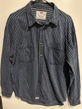 Vintage Levi s Blue Tab Denim Striped Button Front Shirt Cotton Size Large