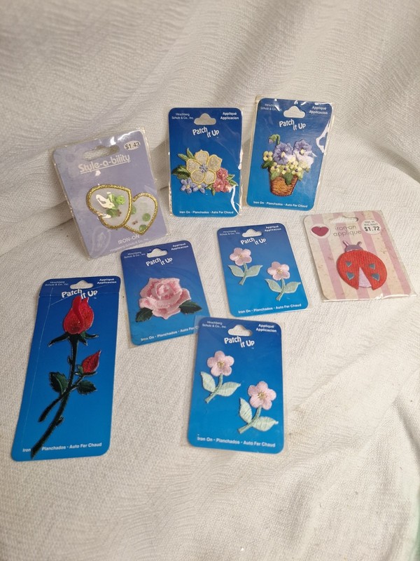 Patch It Up & Other Iron-on Applique  Flower Heart Lady bug-Bundle Of 8 New E5