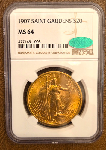 1907 Saint Gaudens $20 Gold NGC MS-64 w/CAC ! "Great Eye Appeal"!!!
